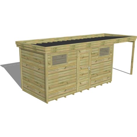ABRI DE JARDIN bois Pin autoclave 27mm - 6,34x2,14m / 13,6m2 - Bac acier - Plancher bois (1/5)