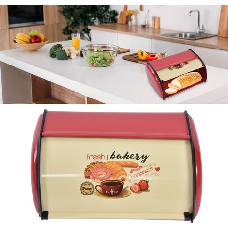 Boîte à pain en métal en forme de tambour, accessoire de rangement pour la cuisine, style rétro français, rouge. (1/5)