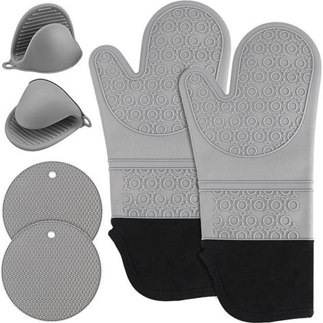 Grillhandschuhe und Topflappen, Set mit 6 Teilen aus hitzebeständigem Silikon bis 230 °C – ideal für BBQ, Grill und Backen. (1/5)