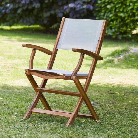 Fauteuil jardin pliant acacia textilène (1/5)