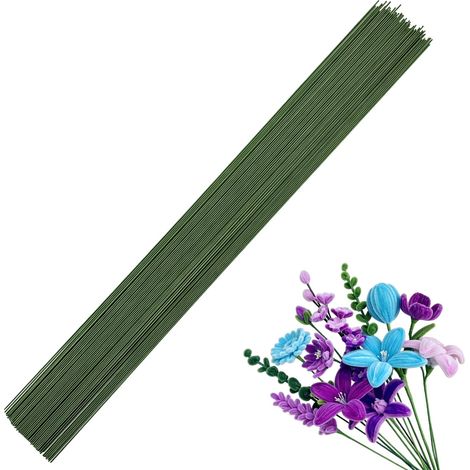 100 Fil de fer, Vert foncé, 40 cm, Calibre 26, Pour bouquets, Artisanat