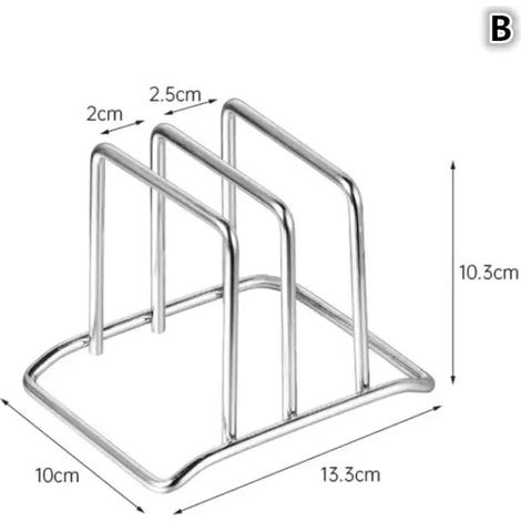 (B) Solution de rangement de cuisine : support antirouille pour couvercles de casseroles, étagère en acier inoxydable, organisateur multifonctionnel pour planche à découper. (1/5)