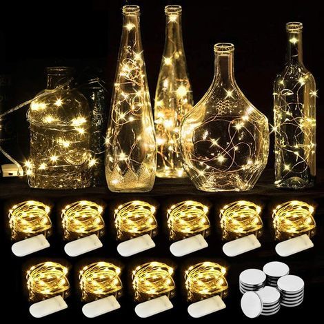 Guirlande lumineuse LED - Lot de 10 guirlandes de 2 m avec 20 LED en fil de cuivre, fonctionnant sur piles, idéale pour les vases longs et fins, les tables, l'intérieur et l'extérieur, les fêtes, les (1/5)
