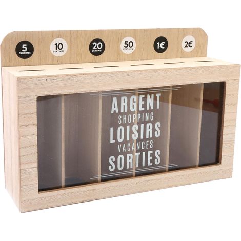 Tirelire compartimentée en MDF 30x20 cm – Protection en verre – 6 compartiments avec ouverture caoutchouc – Boite de rangement – SIL (1/4)