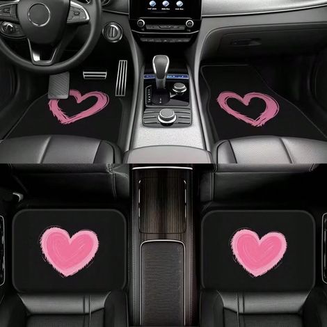 Ensemble de 4 tapis de voiture à motif cœur rose, tapis universels pour voiture, moquette à couverture complète pour berline, camion, SUV, accessoires de voiture (1/5)