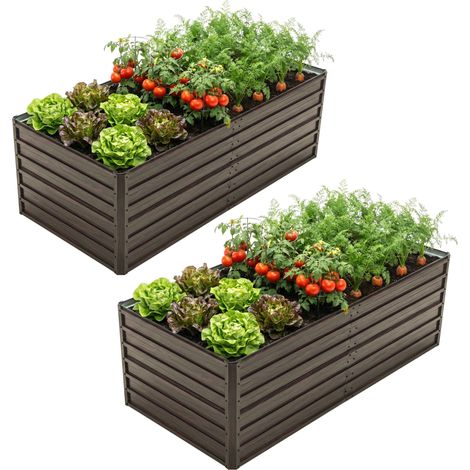 Bac potager surélevé métal, jardinière, fond ouvert, effet bois, pour jardin terrasse balcon-190x90x64 cm, 2 pièces