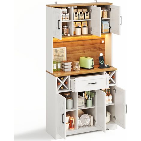 Armario de cocina alto CHICFURN 105 x 40 x 180 cm de MDF natural y blanco, LED, botellero (1/5)