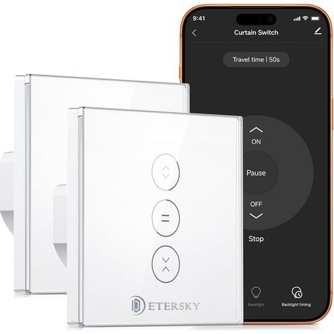 Peut Éteindre la LED Interrupteur Volet Roulant WiFi, Interrupteur Mural de Rideau Compatible avec Google Home, Commutateur Volet Roulant Stores WiFi Contrôlé l'APP à Distance, Timer (1/5)