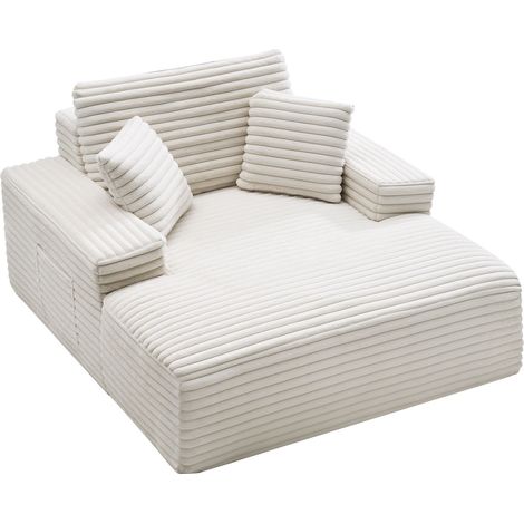 Chaise longue, 1380 mm large, chaise longue d'intérieur surdimensionnée sans os, fauteuil de lecture moderne rembourré avec coussins et accoudoirs, canapé-lit profond pour salon, chambre, beige (1/5)