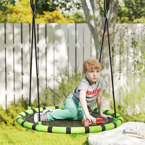 Balançoire de jardin ronde pour enfants de 100 cm de diamètre, hauteur réglable, supportant jusqu'à 150 kg, Ø 100 x 180 cm, noire et verte.