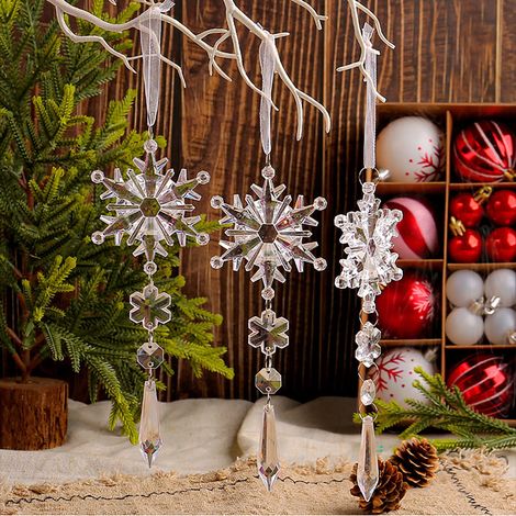 Guirlande De Décorations En Flocons De Neige - Ornements Acrylique Transparent Pour Arbre De Noël - 18 Pièces (1/5)