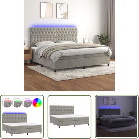 The Living Store Boxspringbett mit Matratze & LED Hellgrau 200x200 cm Samt - Boxspringbett - Doppelbett - Samtbett - Luxusbett - Bettrahmen (1/5)