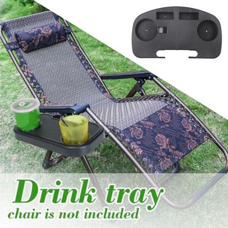 Chaise longue de jardin vert, fauteuil inclinable avec plateau repas et porte-boisson, accessoire portable pour chaise (1/5)