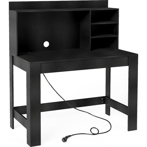 Bureau d'ordinateur avec bibliothèque 108 x 60 x 125 cm multiprise intégrée design moderne en MDF noir