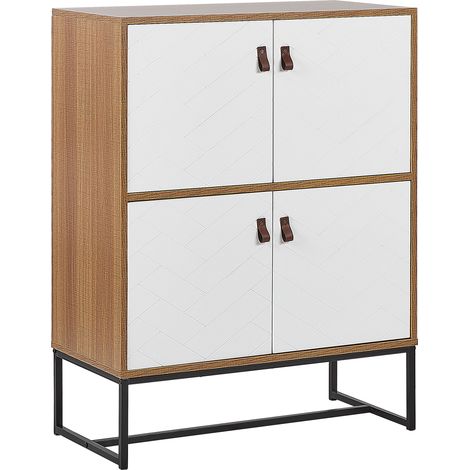 Aparador de madera clara con patas de metal negro almacenamiento 2 compartimentos 4 puertas 100 x 76 cm moderno Nueva (1/5)