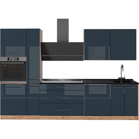 Cucina componibile Fame-Line, Blu scuro lucido/Rovere dorato, 310 cm, PL Antracite, Vicco (1/5)