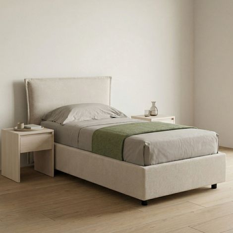 Cama Individual Brozolo, Con Colchón, Desenfundable Made in Italy, Con Almacenamiento, Beige (1/5)
