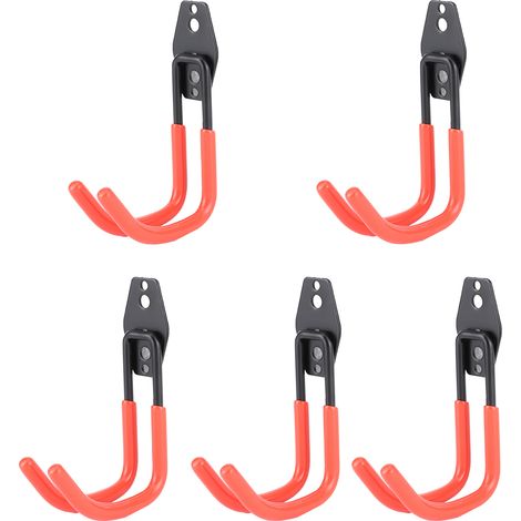 Lot de 5 crochets muraux doubles robustes pour garage, avec revêtement antirouille, orange. (1/5)
