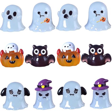 Figurines fantômes lumineuses, 12 mini décorations d'Halloween en résine Finition phosphorescente, idéale pour les micro-paysages, pour les artisans d'Halloween. (1/5)