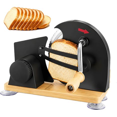 Cortadora de pan manual, grosor ajustable, diseño que ahorra espacio, color negro. (1/2)