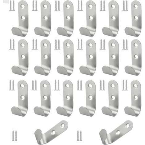 20 Stück Edelstahl-J-Haken mit 2 Löchern und Schrauben, 45 x 15 mm wasserdichte Metall-Planenhaken, robuste silberne Planenhaken für Anhänger, Garagen, Camping und Gärten (1/4)