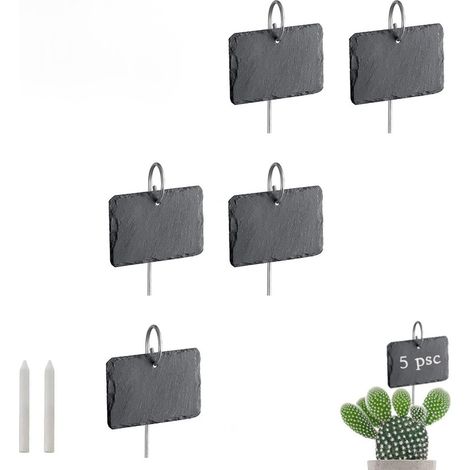 Lot de 5 étiquettes de jardin réutilisables en ardoise de 10 x 8 cm pour les jardins, les semis et les plantations en extérieur (1/5)
