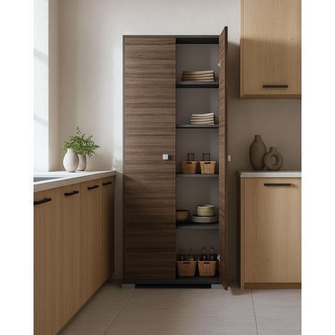 Armadio multiuso Clara 2 ante - Mobile contenitore dispensa salvaspazio - Ante in color noce e struttura antracite - 5 ripiani interni - 75x180x35 cm (1/5)