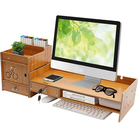 Support d'élévation d'écran d'ordinateur, support de rangement de grande capacité avec tiroir pour placer l'écran d'ordinateur, les livres