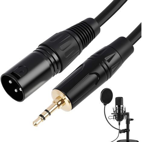 Cavo audio mono XLR placcato oro a jack da 3,5 mm - Mini jack ausiliario a XLR maschio - 1 m - Cavo adattatore audio ausiliario per cellulare, laptop, altoparlante (maschio) (1/5)
