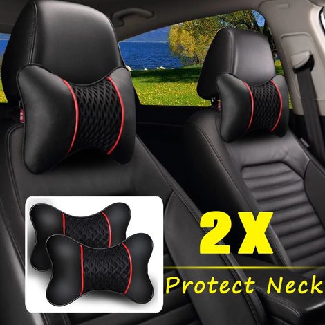 Lot de 2 coussins d'appui-tête en cuir PU pour voiture, coussins de soutien cervical souples et portables pour siège auto (1/5)