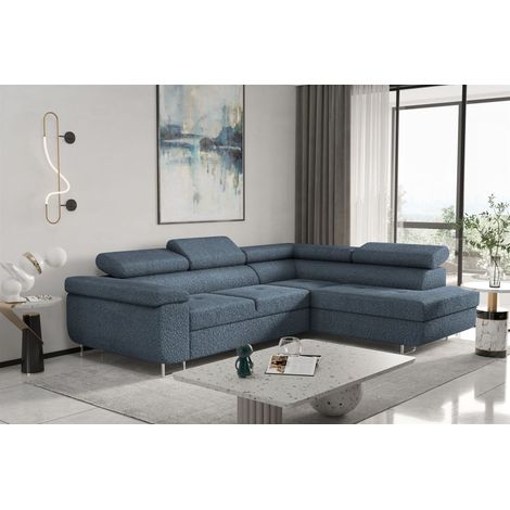 Ecksofa Sofa JADE Stoff Ascot Blau mit Schlaffunktion Ottomane Rechts (1/2)