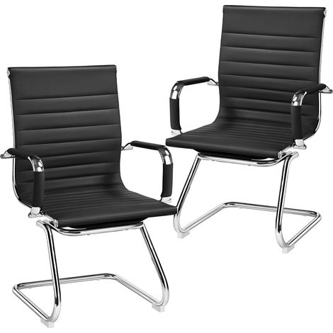 Yaheetech – Lot de 2 chaises visiteur en similicuir noir – Accoudoirs amovibles – Dossier mi-hauteur – Confort optimal pour salle d'attente et bureau (1/5)
