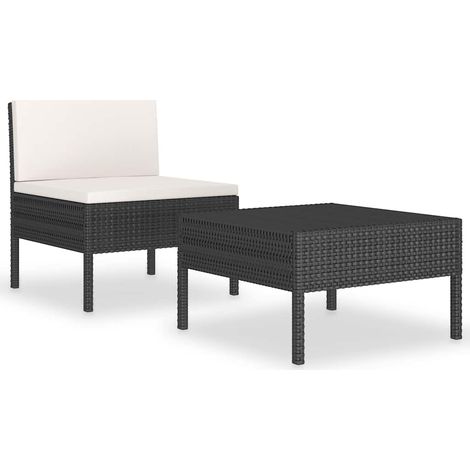 Salon de jardin 2 pièces ensemble meuble extérieur résine tressée avec coussins noir (1/5)