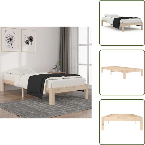 Cadre de lit sans matelas bois de pin massif 90x200 cm - Cadre De Lit - Lit Simple - Bois De Pin - Meuble Design - Literie (1/5)