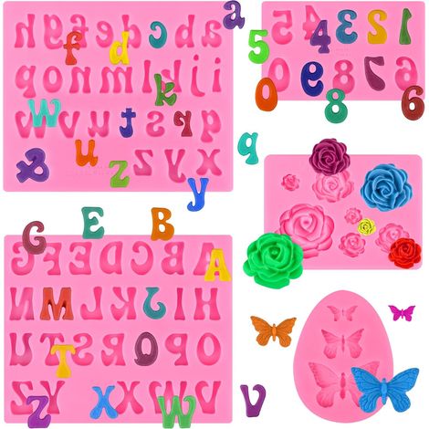5 pièces Moule silicone lettre alphabet chiffre A-Z 0-9 flexible antiadhésif pour chocolat fondant gâteau biscuit bonbon décoration pâtisserie résine savon anniversaire fleur papillon (1/5)
