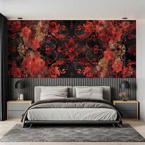 Papier Peint Art & Déco - Ornements Rococo en Rouge et Noir - 150 x 250 cm (1/2)