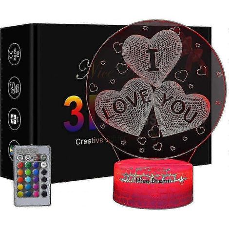 Lámpara de noche 3D con forma de corazón Shxx para enamorados, regalo para el Día de San Valentín o cumpleaños, lámpara de noche con ilusión óptica 3D Xq-yd185 (1/5)