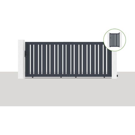 Pack portail coulissant 350x140cm VEYMONT + Portillon 1m VEYMONT H.140cm Gris (1/5)
