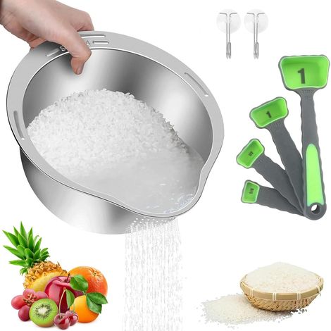 Bol Passoire Pour Lave-Riz – Bol De Lavage 4 En 1 Pour Quinoa, Rinceuse En Acier Inoxydable Avec Égouttoirs Latéraux, Petite Passoire Pour Nettoyer Les Fruits, Légumes – Outil De Cuisine Polyvalent (1/5)