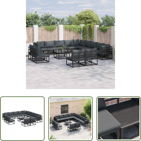 Gartenmöbel -  Gartensofa-set mit Kissen 14 pcs Schwarz Aluminium (1/5)