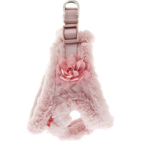 Trägerhosengröße S: Pink Plüsch Hundegeschirr mit Blume Sweety Modell (1/2)