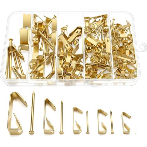150 Pièces Crochet pour Cadre Photo, Cintres Dorés Accroche, Kit de Suspension pour Tableaux, Suspension pour Tableaux Crochets Mural, pour Fixation Cadres Photos Miroirs Œuvres d'Art(Doré) (1/5)