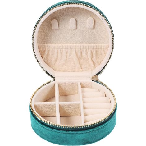 Boîte à Bijoux Portable Mini en Velours Vert, Organisateur Compact pour Bagues, Boucles D’oreilles et Colliers, Étui de Rangement Pratique pour Voyage et Usage Quotidien (1/5)