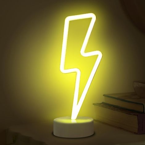 NOLUXA enseigne lumineuse LED néon déco de chambre veilleuses éclairage intérieur à piles et alimenté par USB Lampes(Éclair Blanc Chaud) (1/5)