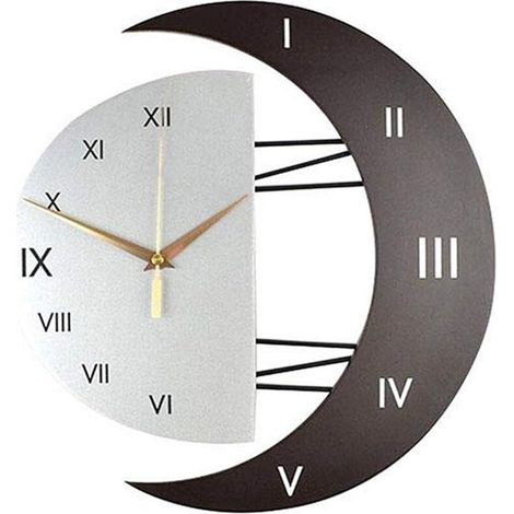 Horloge Murale Moderne Design Silencieuse Horloge Cuisine Cadre en Forme de Lune Créative Horloge de Décoration pour la Maison (3332) (1/5)