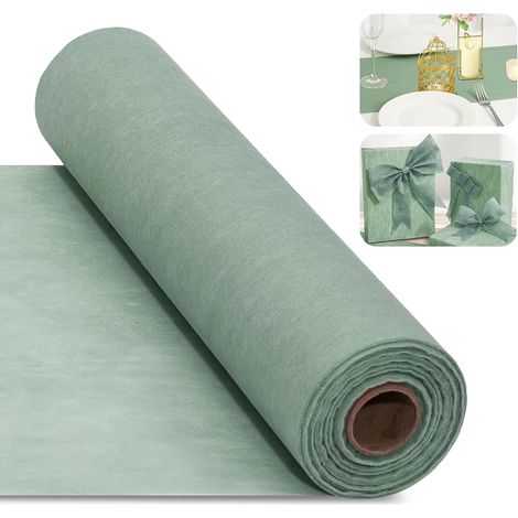 Chemin de Table en Non-Tissé Vert Sauge 30 cm x 25 m Chemin de Table Jetable Décoration de Table - pour Anniversaire, Mariage, baptême, Communion et Autres célébrations (1/5)