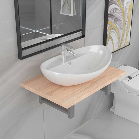 vidaXL Conjunto de muebles de baño 2 piezas cerámica roble (1/5)