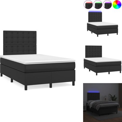 Sommier à lattes de lit matelas LED noir 120x190 cm similicuir - Lit Plateforme - Lit Design - Lit Moderne - Lit Avec Rangement - Tête De Lit Ajustable (1/5)
