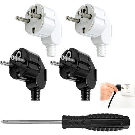 Fiche Male Prise Electrique Étanche, 250V 16A, Lot de 4 Prises Électriques Schuko pour Intérieur et Extérieur, Matériau PVC Ignifuge et Résistant, Sécurisée pour Câbles de Différents Diamètres (1/5)