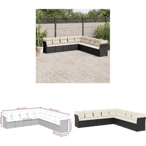 Salon de jardin 9 pcs avec coussins noir résine tressée - Salon De Jardin - Canapé Extérieur - Meuble De Jardin - Ensemble Salon De Jardin - Mobilier De Jardin - Home & Living (1/3)